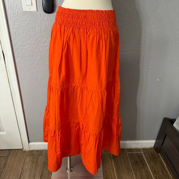 Quince 100% Organic Cotton Poplin Tiered Maxi Skirt, Vermilion Red, M - Picture 2 of 3